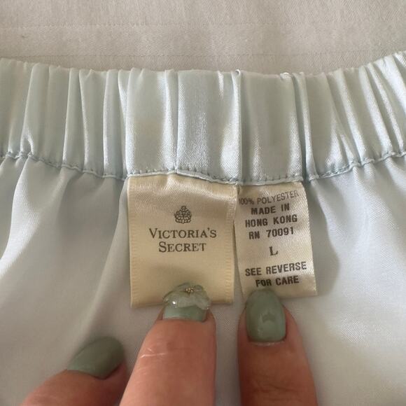 Vintage Victoria’s Secret Satin Pajama Set Ice Blue Y2K Loungewear L - Picture 4 of 9